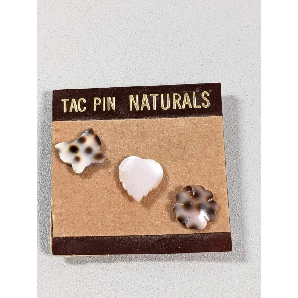 Vintage Set of‎ 3 Shell Beige Butterfly Leaf Flower Small Tack Pins